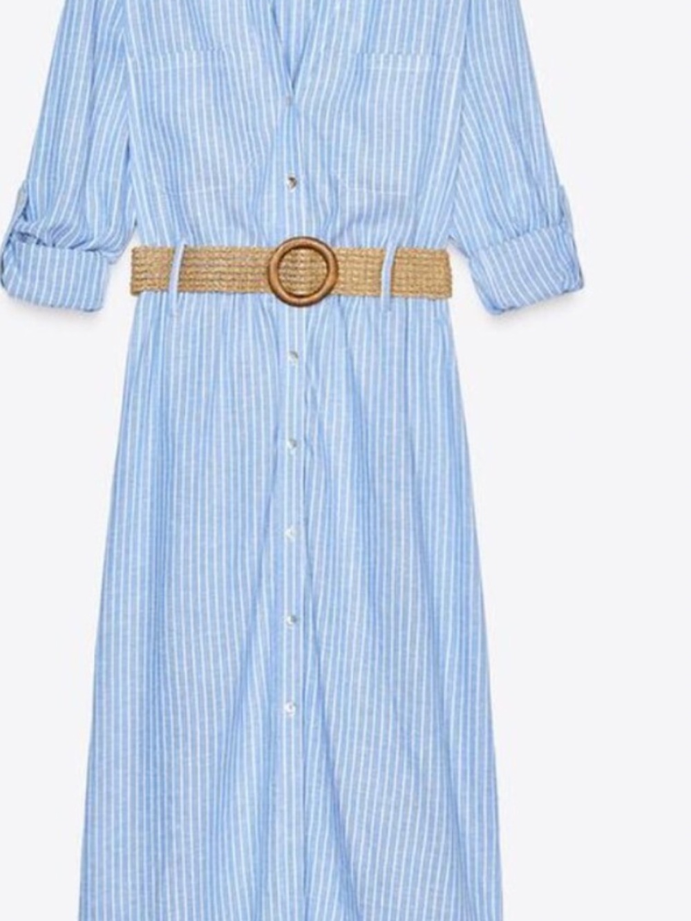 Zara Blue Striped Shirt Dress with Tan Belt size small